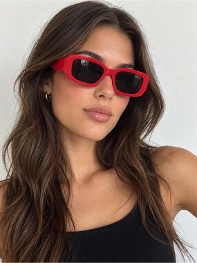 Bold Red Rectangular Sunglasses